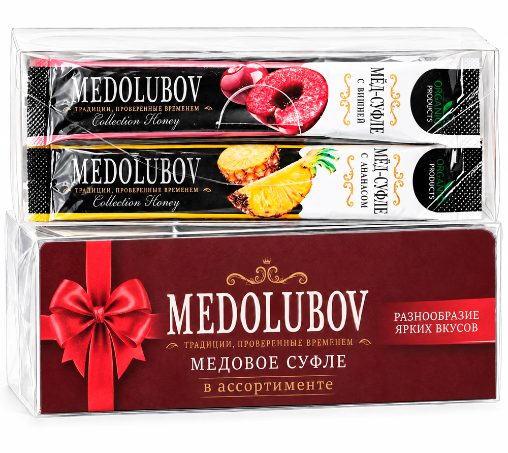 Подарочный набор медового суфле ассорти Медолюбов, стики (15 шт., «Бант»)