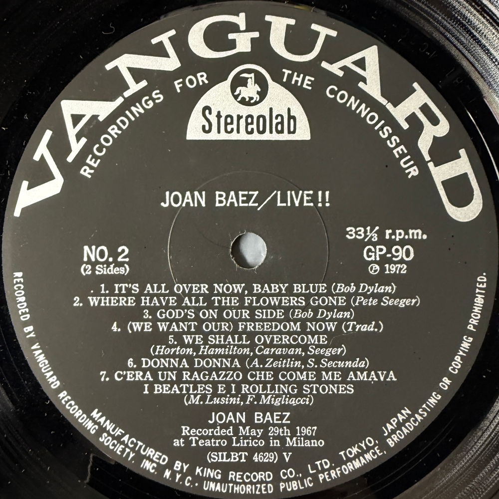 Joan Baez ‎– Live! (Япония 1972г.)