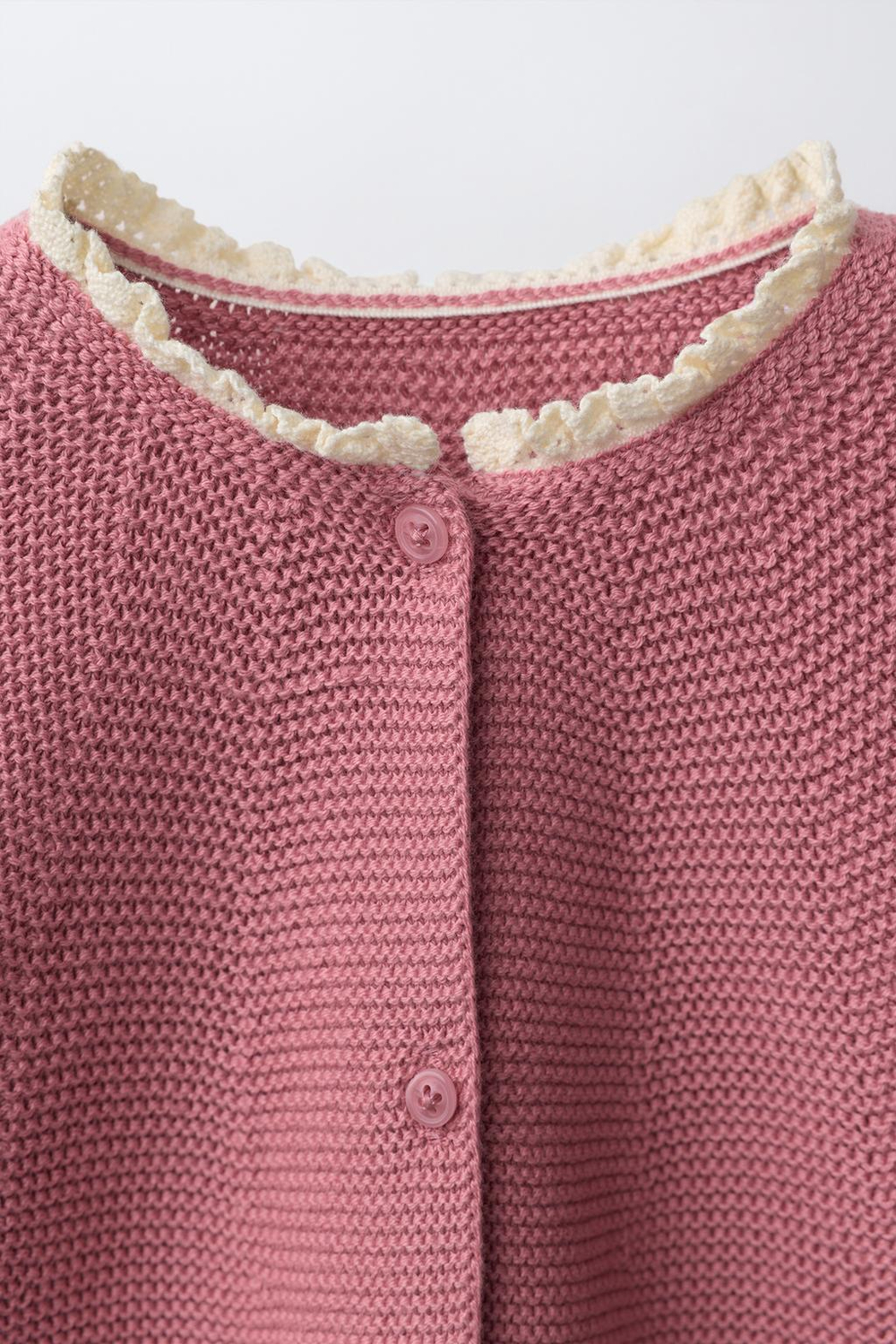 ZARA КАРДИГАН ИЗ РЕЛЬЕФНОГО ТРИКОТАЖА С КРУЖЕВОМ, РОЗОВАТЫЙ