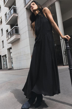 ZARA ДЛИННОЕ ПЛАТЬЕ В ГОРОШЕК, ЧЕРНЫЙ