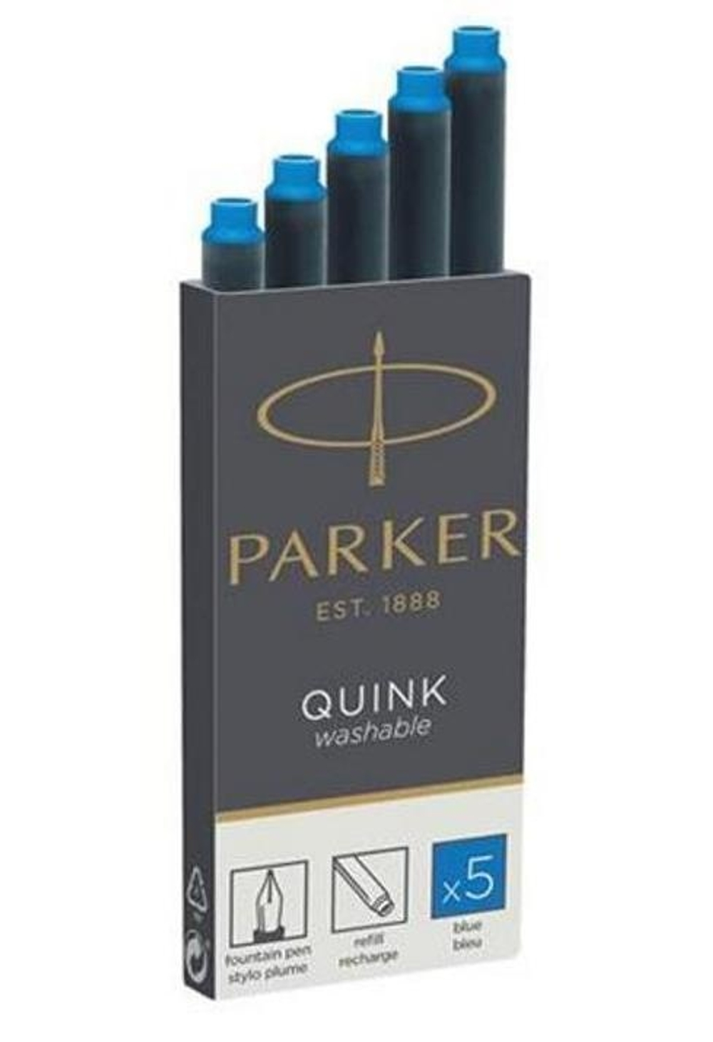 Картридж с смываемыми чернилами для перьевой ручки Parker "Cartridge Quink", Washable Blue, упаковка из 5 шт. в блистере