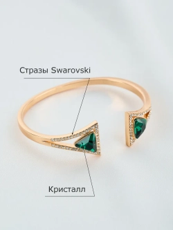 Жесткий браслет-бэнгл Клеопатра с зелеными камнями