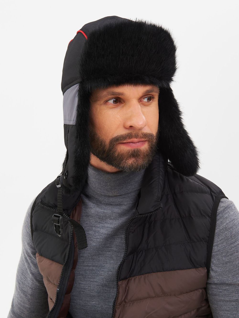 Шапка ушанка зимняя Siberia ткань Breathable цвет Серый/Черный иск. мех Норка