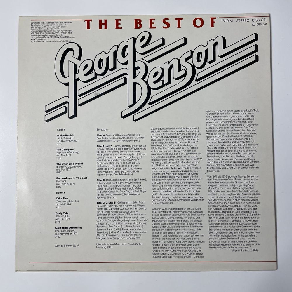 Винтажная виниловая пластинка LP George Benson, The Best Of George Benson (ГДР 1984)