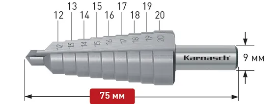 Ступенчатое сверло Ø 12-20 мм, Karnasch, арт. 21.3012