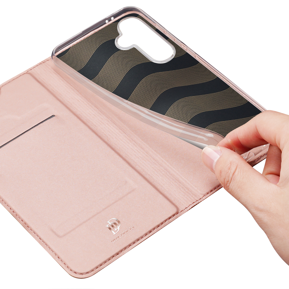 Чехол книжка из кожи розового цвета для Samsung Galaxy A36 5G и Galaxy A56 5G, серия Skin Pro Series от Dux Ducis