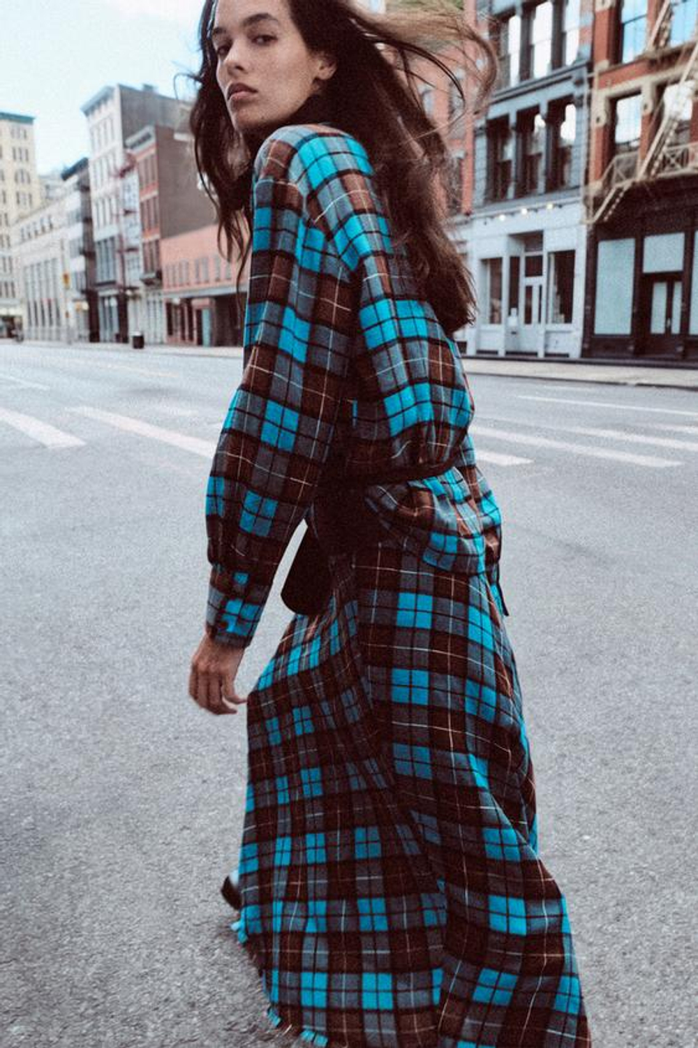 ZARA ЮБКА С РЕМНЕМ И ПРИНТОМ, КОРИЧНЕВО-СИНИЙ