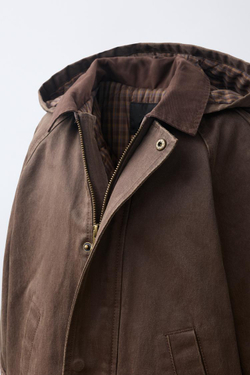ZARA ВОЩЕНАЯ КУРТКА С КАПЮШОНОМ, КОРИЧНЕВЫЙ