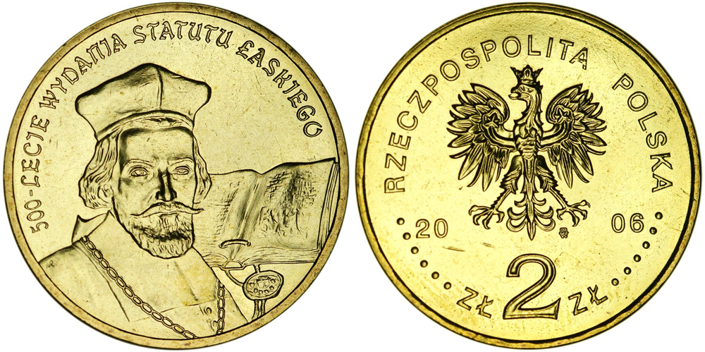 Польша 2 злотых, 2006 500 лет провозглашения статута Яна Лаского