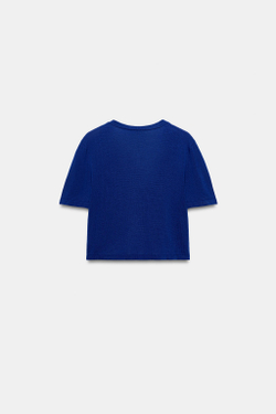 ZARA КОРОТКИЙ КАРДИГАН С V-ОБРАЗНЫМ ВЫРЕЗОМ, СИНИЙ ЭЛЕКТРИК