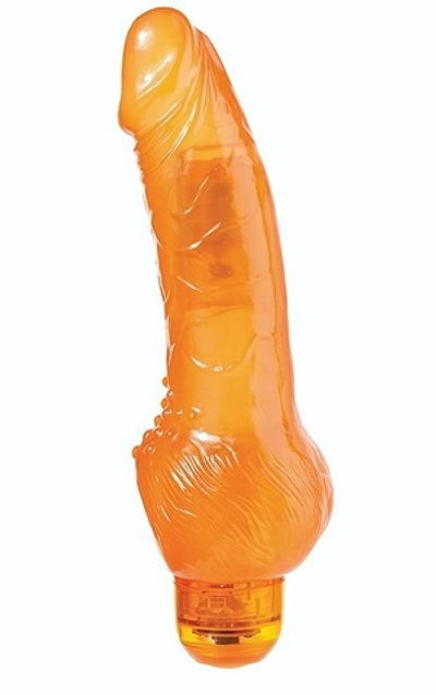 Оранжевый гелевый вибратор с широким основанием JELLY JOY 7INCH 10 RHYTHMS - 17,5 см. (Цвет: оранжевый)
