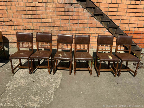 Старинные стулья с кожей 6 шт