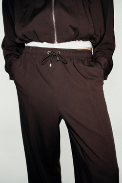 ZARA ШИРОКИЕ БРЮКИ С ЭЛАСТИЧНЫМ ПОЯСОМ, КОРИЧНЕВЫЙ