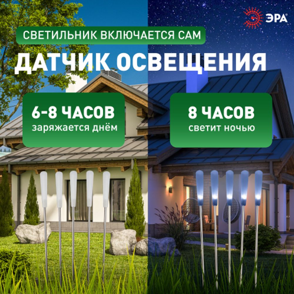 Светильник уличный ЭРА ERASF23-13 Камыши на солнечной батарее садовый высота 60 см 5 шт 5 LED | Садовые декоративные светильники