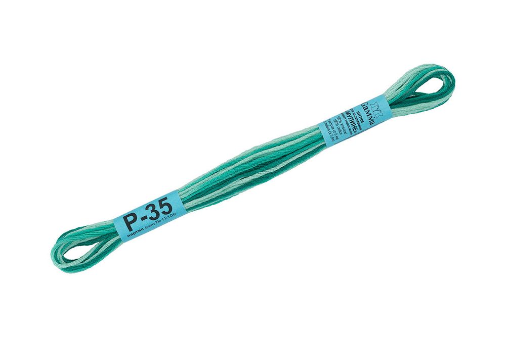 Мулине Gamma меланж, цв.Р-35 изумрудный-бл.бирюзовый, 12 мотков по 8 метров