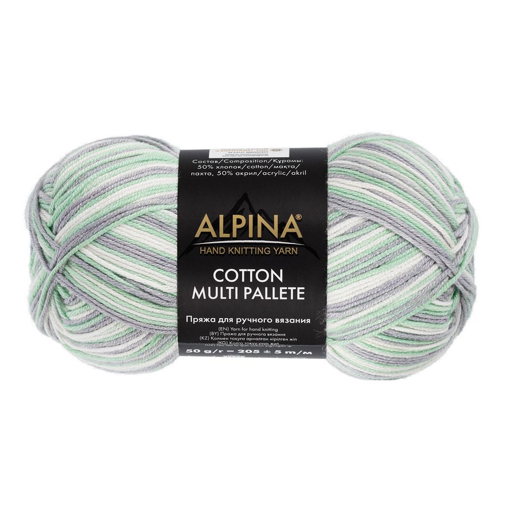Пряжа Alpina Cotton Multi Pallete / уп.10 мот. по 50г, 205 м, 04 белый-мятный-св.серый Пряжа Alpina Cotton Multi Pallete / уп.10 мот. по 50г, 205 м, 04 белый-мятный-св.серый