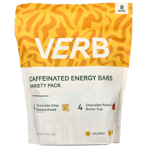 Verb Energy, энергетические батончики с кофеином, ассорти вкусов, 8 батончиков по 26 г (0,92 унции)