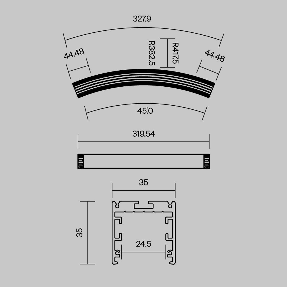 Радиусный профиль Maytoni 35x35 Ø800мм 1/8 круга черный ALM-3535R-B-D-45°-0.8M