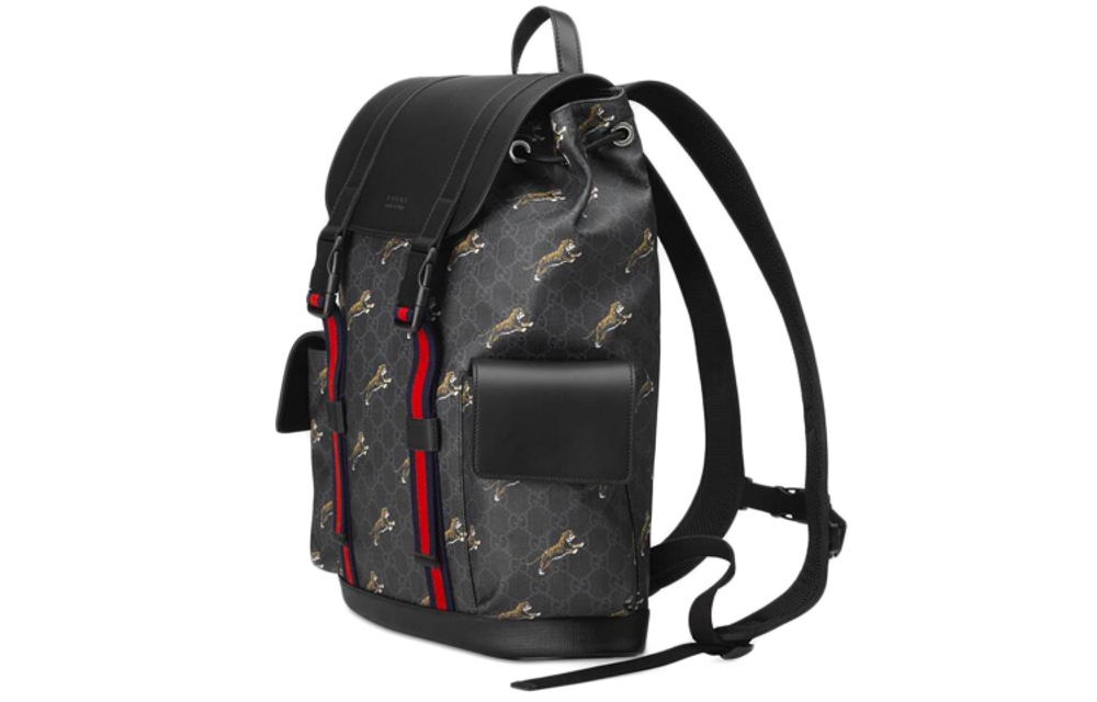 GUCCI Canvas With Leather Backpack Men"s Black