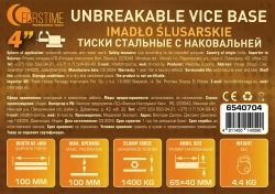 Тиски стальные с наковальней 4''-100мм FORSTIME FT-6540704