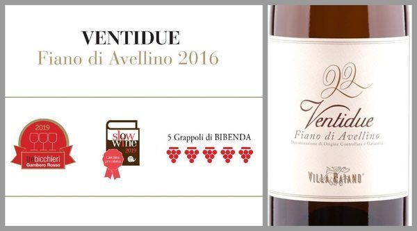 3 бокала и 5 гроздей для Fiano di Avelino Ventidue 2016 3 бокала и 5 гроздей для Fiano di Avelino Ventidue 2016