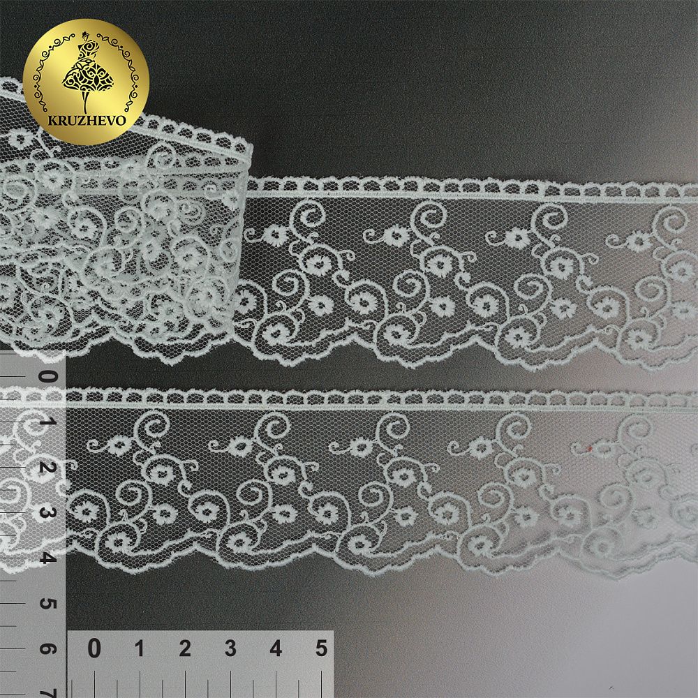 Кружево на сетке 45 мм / 14 метров, диз. 185, цв.376 нежная мята, Kruzhevo