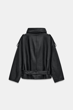 ZARA КУРТКА ИЗ ИСКУССТВЕННОЙ КОЖИ С РЕМНЕМ, ЧЕРНЫЙ