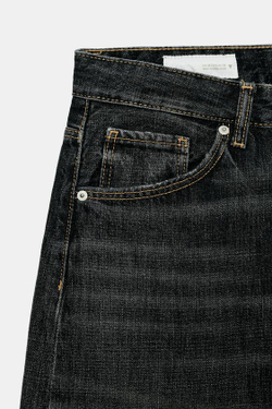 ZARA ДЖИНСЫ TRF BAGGY FOLDED СО СРЕДНЕЙ ПОСАДКОЙ, ЛИНЯЛЫЙ ЧЕРНЫЙ