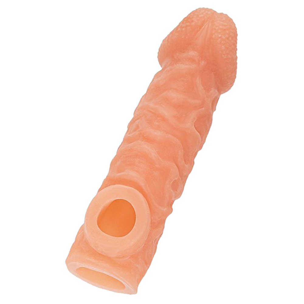 Телесная закрытая насадка 17,6см с шершавой головкой Kokos Cock Sleeve 007 Size L