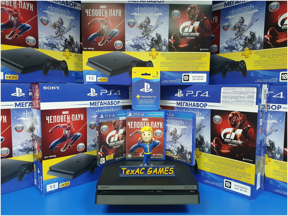 Sony PlayStation 4 Slim 1 ТБ GTS/HZD/SpiderM/PS+ 3мес