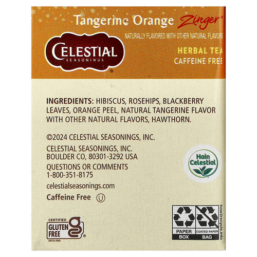 Celestial Seasonings, Травяной чай без кофеина Zinger, Мандариново-апельсиновый заряд, 20 чайных пакетиков, 1,7 унции (47 г)