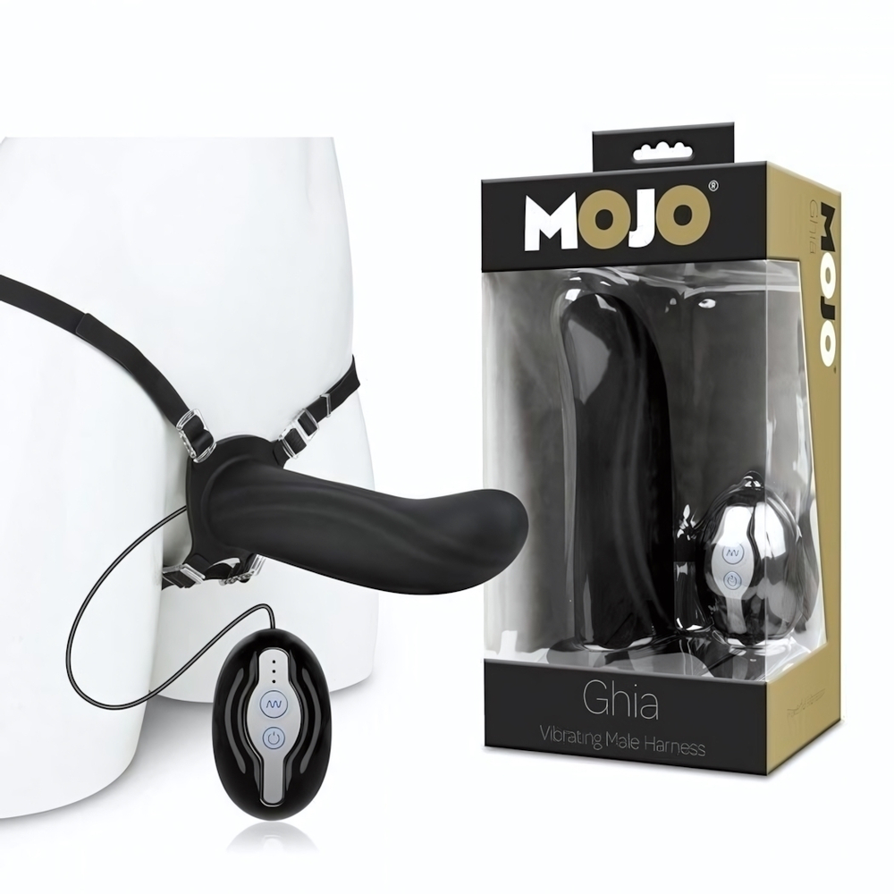 Черный полый страпон с вибрацией Mojo Ghia - 16 см. (Цвет: черный)