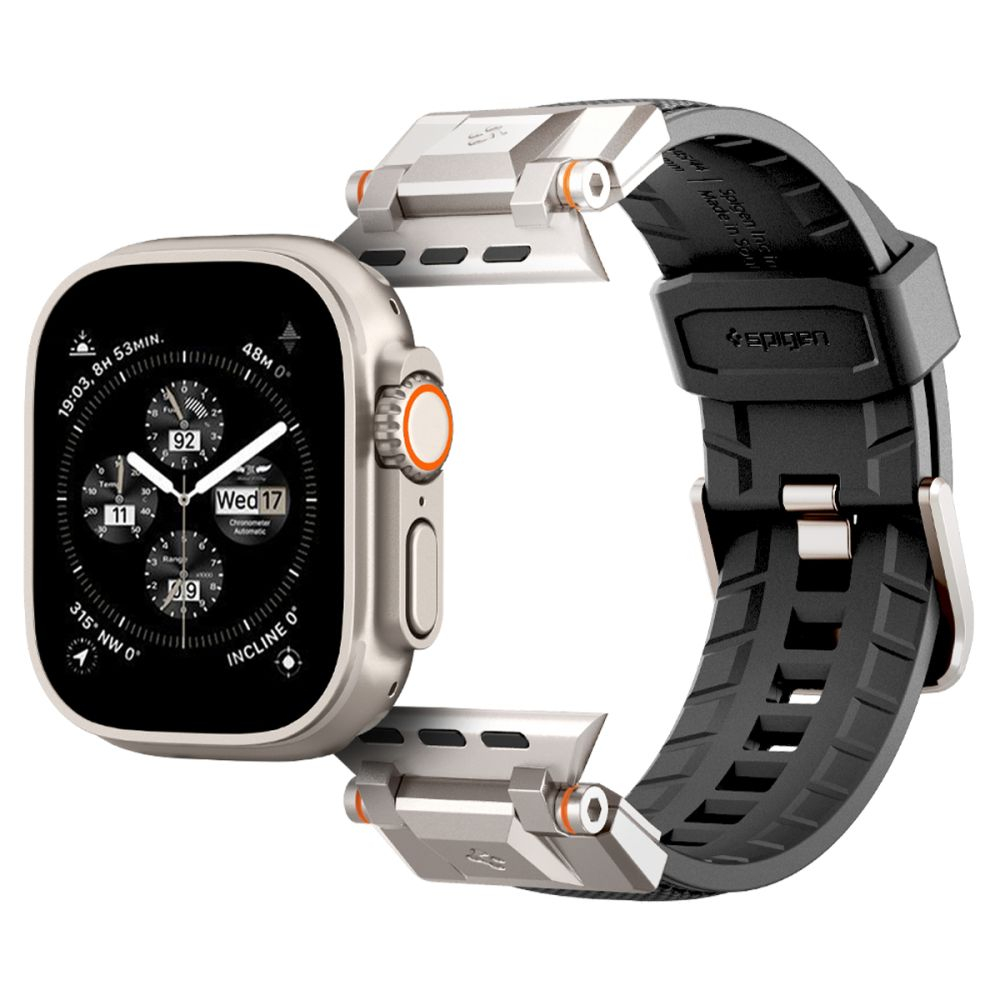 Ремешок Spigen DURAPRO ARMOR APPLE WATCH 4 / 5 / 6 / 7 / 8 / SE / ULTRA (42 / 44 / 45 / 49 MM) BLACK (двухслойный ремешок за счёт использования двух материалов нейлона и ТПУ; металлические соединители)