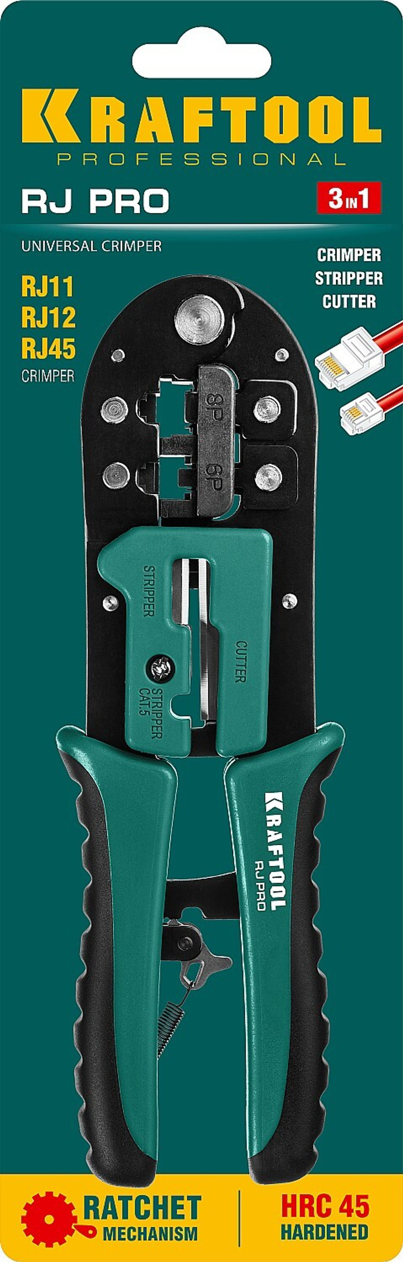 KRAFTOOL RJ-Pro, (RJ45, RJ11,RJ12), универсальный кримпер (22698)