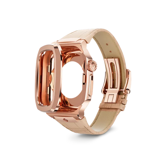 Корпус для Apple Watch ROL41 -Розовое золото/Натуральная кожа