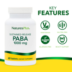 NaturesPlus, ПАБК, длительное высвобождение, 1000 мг, 60 таблеток