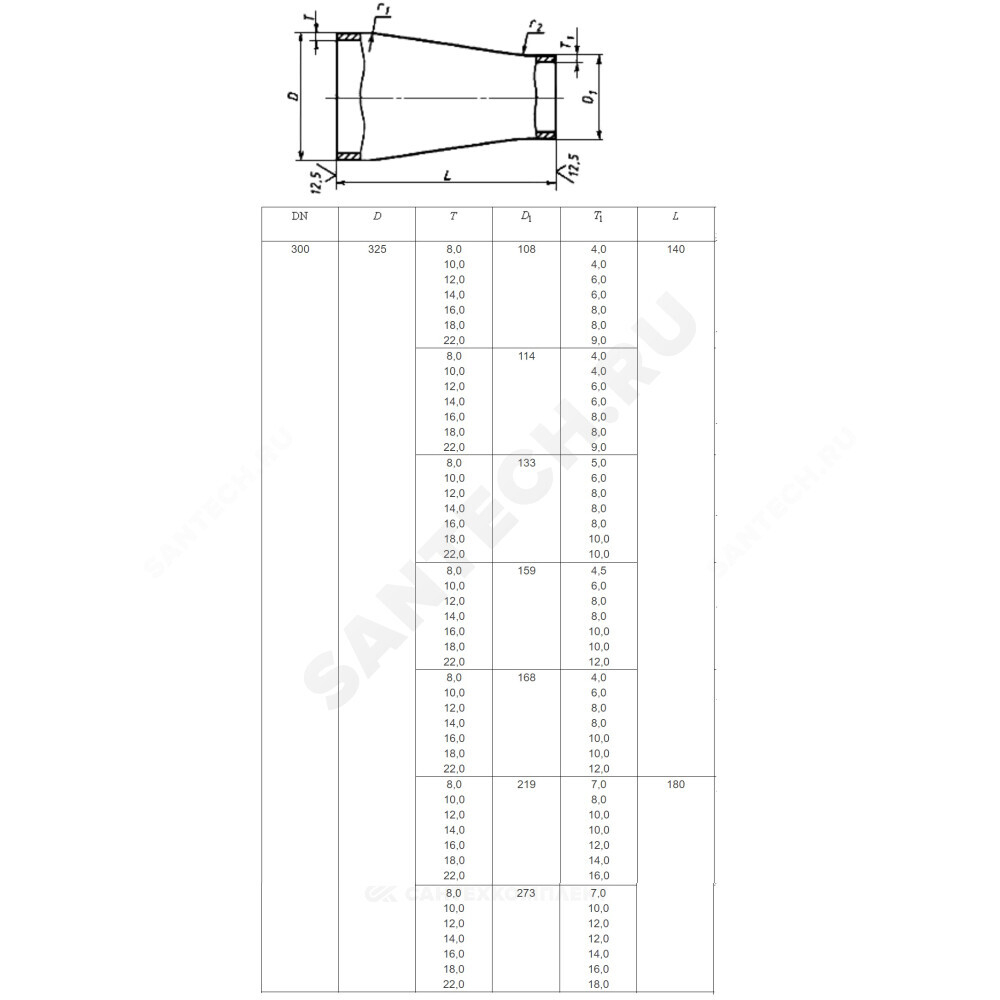 Переход сталь концентрический Дн 108х4,0-76х3,5 (Ду 100х65) бесшовный ГОСТ 17378-2001