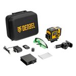 Лазерный уровень мультипризменный Denzel DLV-360-3C, 30 м, зеленый луч, Li-Ion 2,4 Aч, кейс