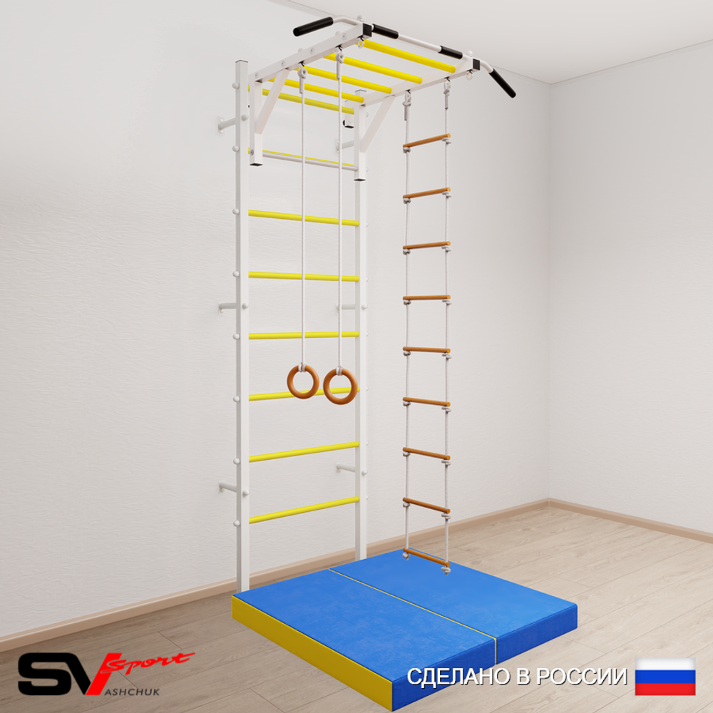 Шведская стенка Sv Sport 5374 (Турник рукоход/Кольца/Лестница/Мат 1м)