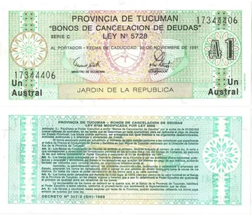 1 аустраль 1991 Аргентина, провинция Тукуман