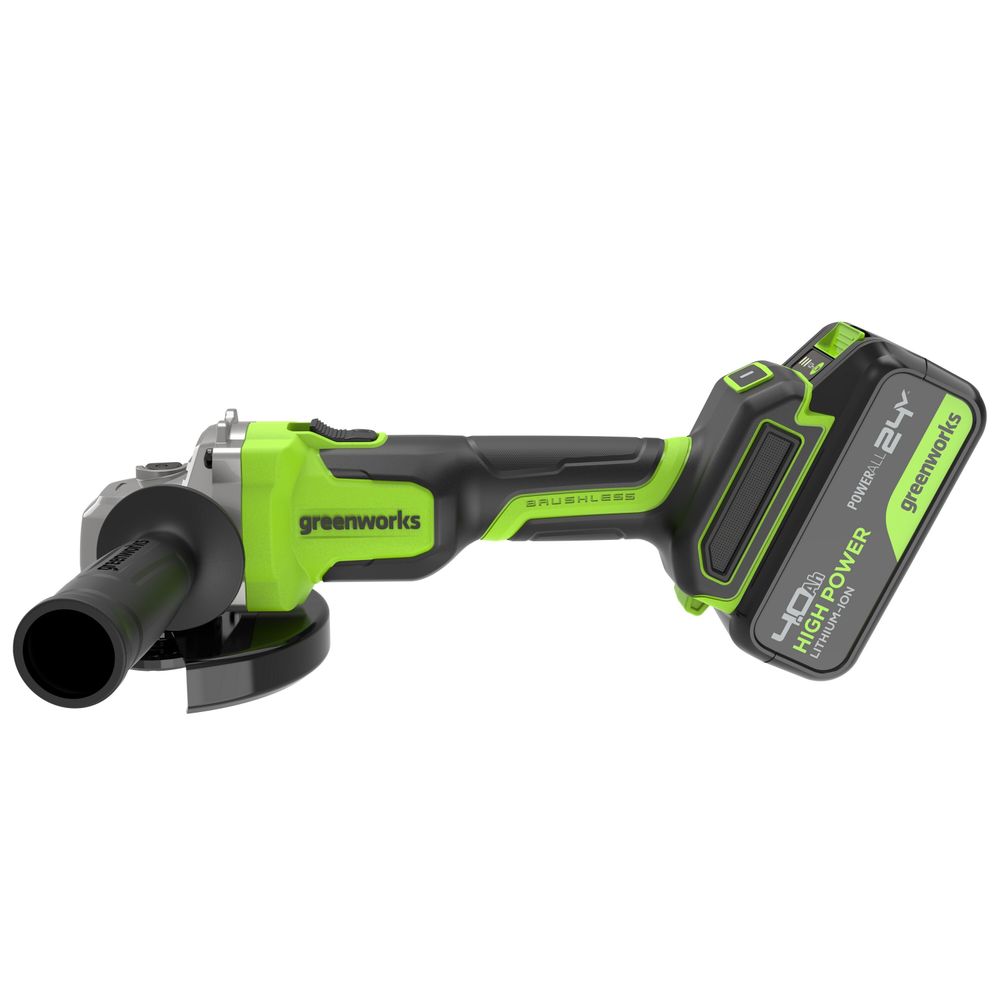 Угловая шлифовальная машина акк. Greenworks AG590, 24V, б/щет, 125 мм, 8500 об/мин, Anti-Kickback,1х4Ач,ЗУ,кор (3201007CUB)
