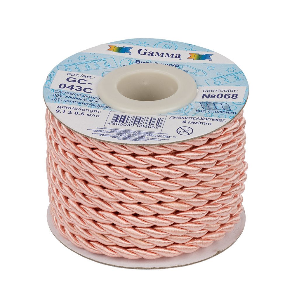 Шнур витой ⌀4.0 мм, 9.1 м, 068 бл.-розовый, Gamma GC-043C Шнур витой ⌀4.0 мм, 9.1 м, 068 бл.-розовый, Gamma GC-043C