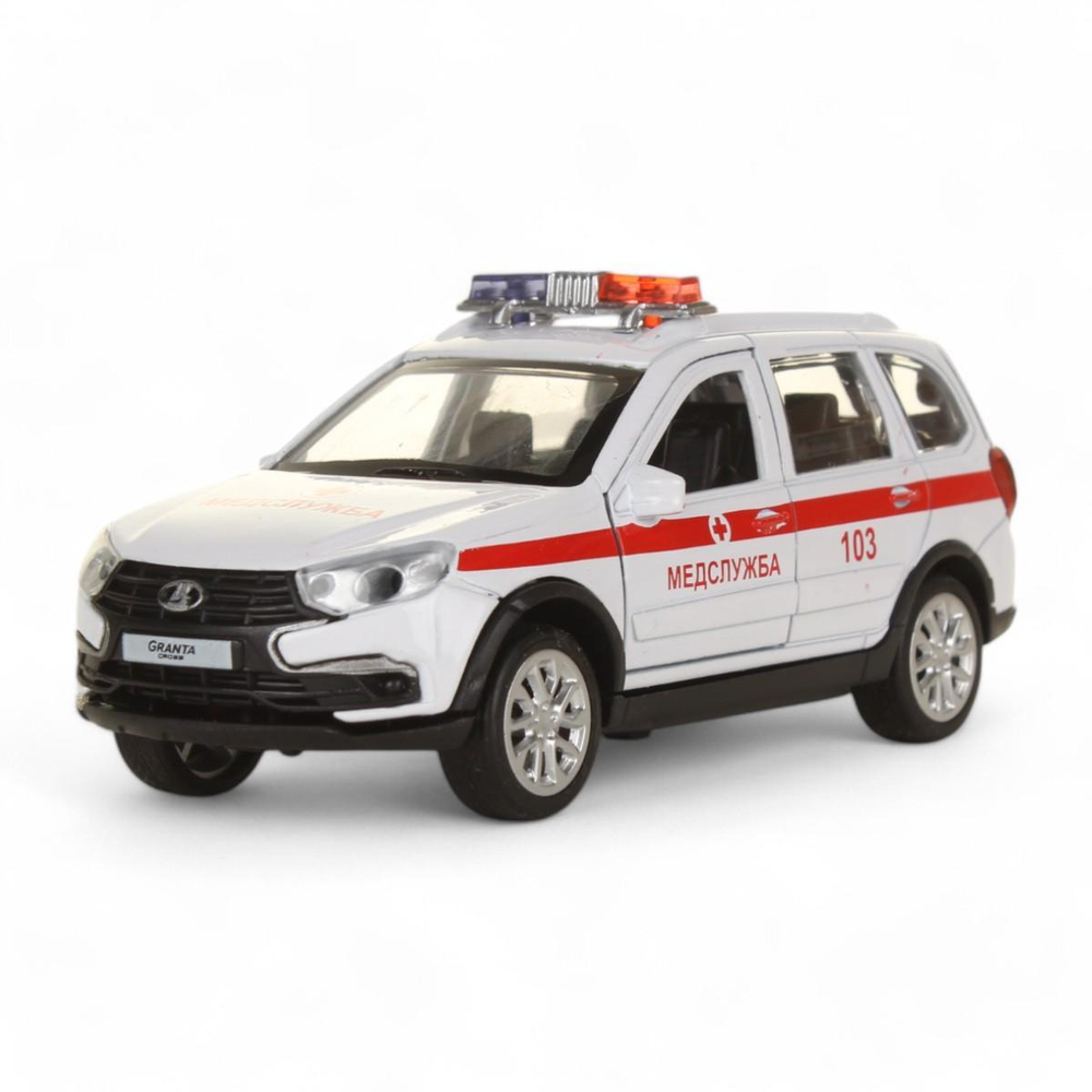 Модель ин. мет. "Lada Granta Cross 2019 скорая" 12см, свет-звук, белый в коробка (Технопарк)