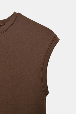 ZARA АСИММЕТРИЧНАЯ ФУТБОЛКА БЕЗ РУКАВОВ, КОРИЧНЕВЫЙ