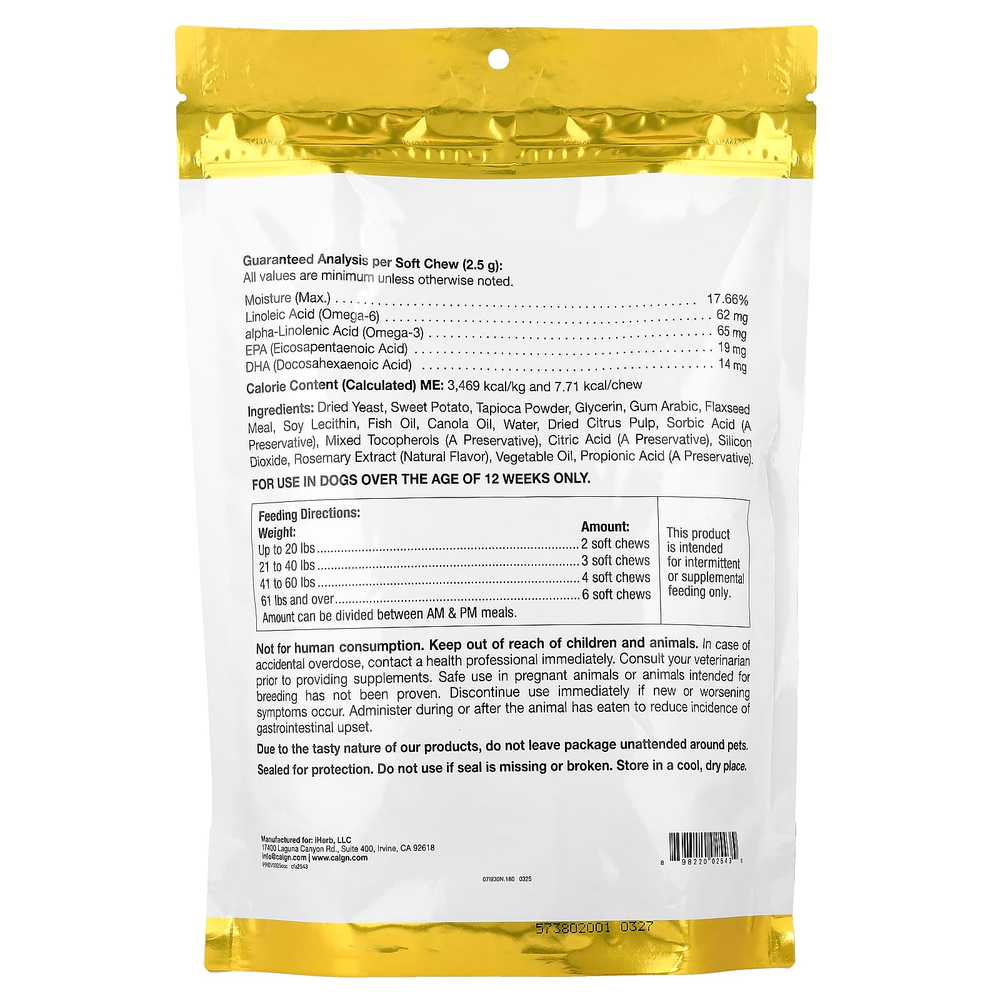 California Gold Nutrition, Pet, омега-3 для поддержки кожи и шерсти собак, 180 жевательных таблеток, 450 г (15,87 унции)