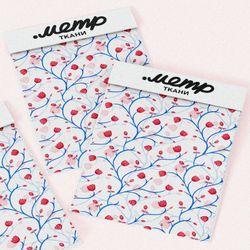 Ткань лен узорные веточки с красными цветами
