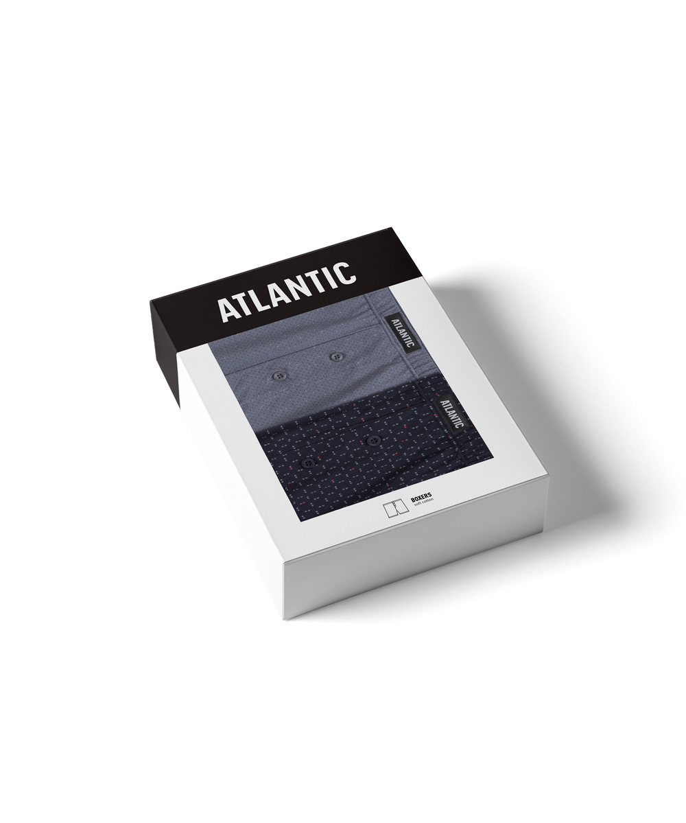 Мужские трусы боксеры Atlantic, набор из 2 шт., хлопок, темно-синие + голубые, 2MBX-062
