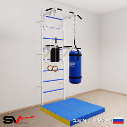 Шведская стенка Sv Sport усиленная 6715 (Турник стандарт/Брусья/Кольца/Цепь/Мешок 15кг/Мат 1м)