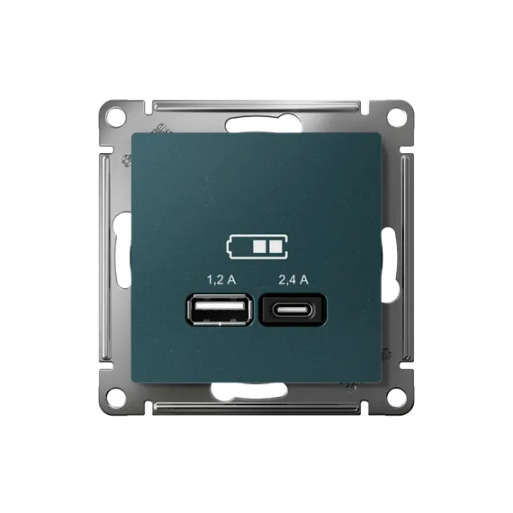 Розетка с USB A+C Systeme Electric AtlasDesign Изумруд ATN000839