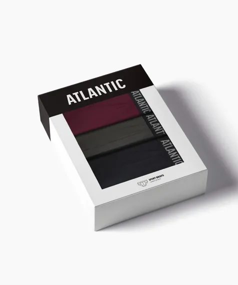 Мужские трусы (3шт) слипы спорт Atlantic 3MP-094, хлопок, темно-фиолетовый + черный + темный хаки
